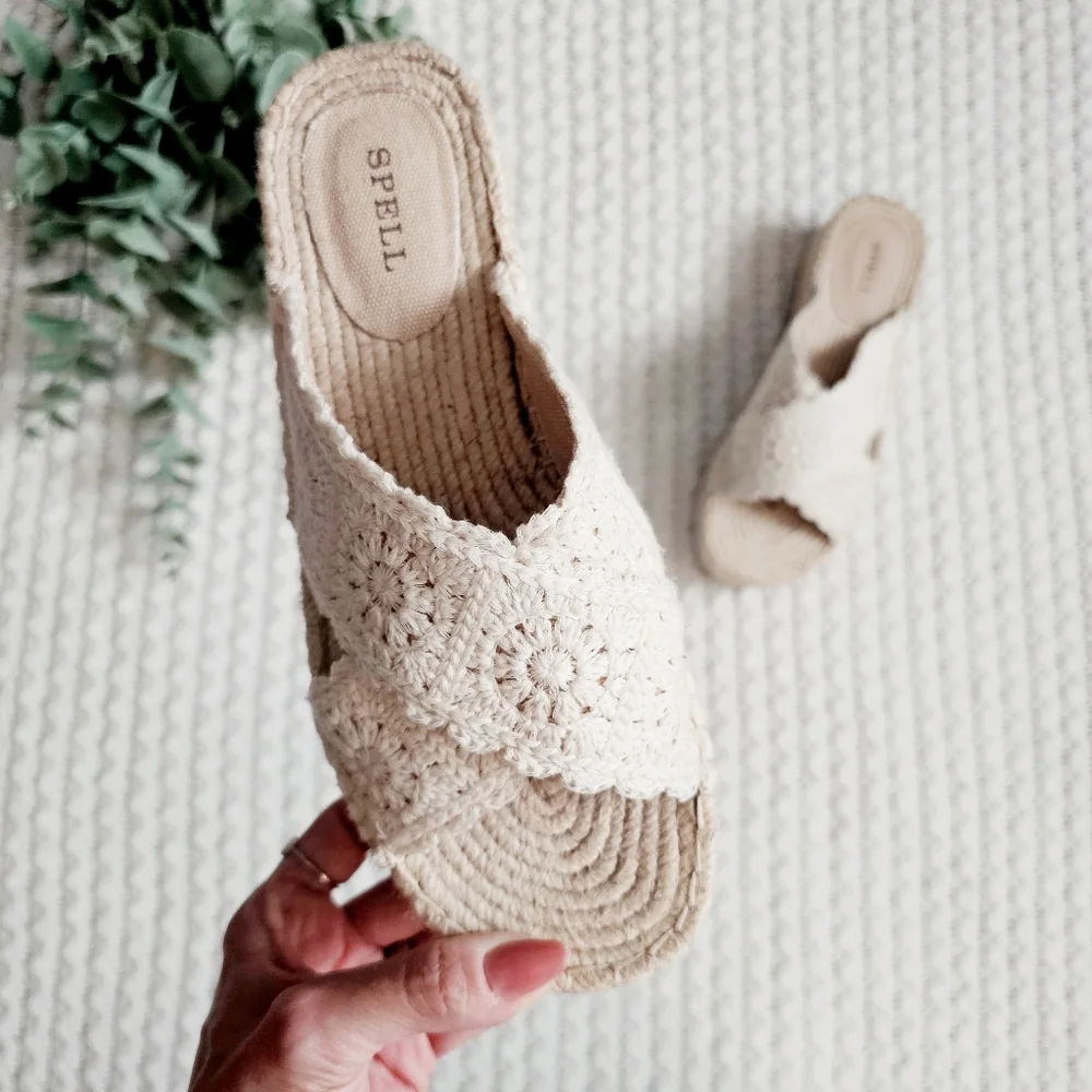 Spell Sun Chaser Crochet Espadrilles Platform Sandals Bisque 40 9 9.5 NEW RARE